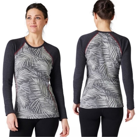 Smartwool womens Merino 250 Baselayer Crew palm leaf print top long sleeve - Picture 1 of 6